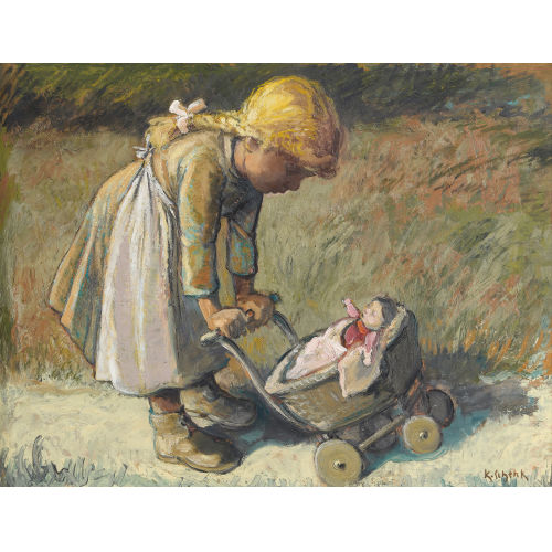 KARL SCHENK : M�dchen mit Puppe im Kinderwagen (DOBIASCHOFSKY AUKTIONEN AG)