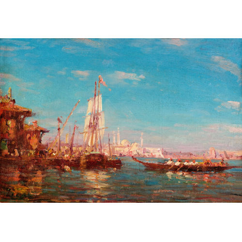 F�LIX FRAN�OIS GEORGES PHILIBERT ZIEM : Barke und Segelboot vor Konstantinopel (DOBIASCHOFSKY AUKTIONEN AG)