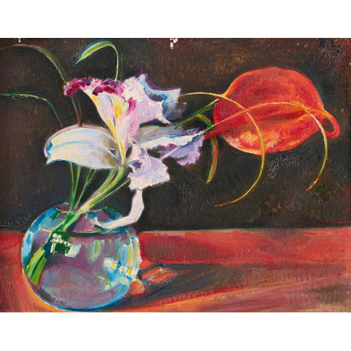 RUDOLF L�W : Orchidee und Flamingoblume in Kugelvase (DOBIASCHOFSKY AUKTIONEN AG)