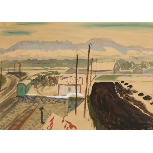 FRED STAUFFER : Landschaft mit G�terwagen auf Bahngleis (DOBIASCHOFSKY AUKTIONEN AG)