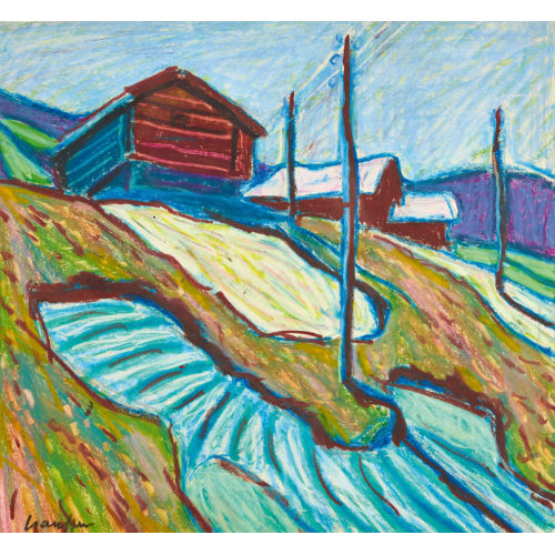 FRED STAUFFER : H�gelige Landschaft im Vorfr�hling (DOBIASCHOFSKY AUKTIONEN AG)