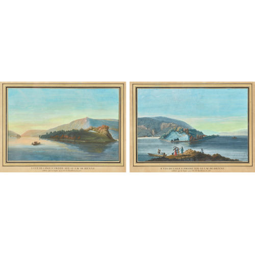 JOHANN JACOB HARTMANN : Paar Ansichten des Bielersees mit St. Petersinsel (DOBIASCHOFSKY AUKTIONEN AG)