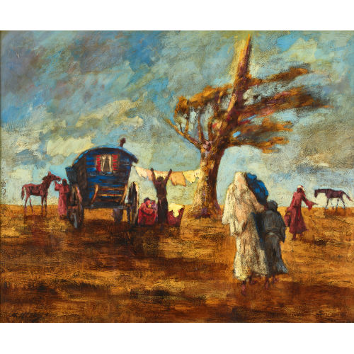 WALTER KREBS : Landschaft mit Fahrenden (DOBIASCHOFSKY AUKTIONEN AG)
