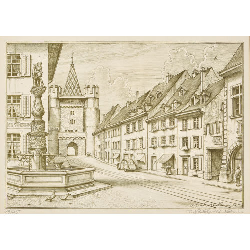 NIKLAUS STOECKLIN : Spalenvorstadt mit Spalentor (DOBIASCHOFSKY AUKTIONEN AG)