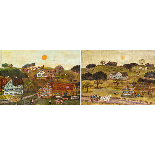 JOHANN BAPTIST WALDBURGER : 'Ausflug mit dem Pferdefuhrwerk' / 'Herbstalltag' (DOBIASCHOFSKY AUKTIONEN AG)
