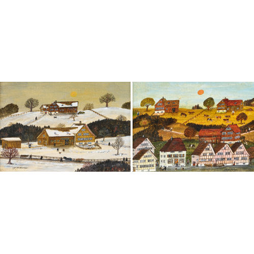 JOHANN BAPTIST WALDBURGER : 'Im Dorf' / 'Winter-Werktag' (DOBIASCHOFSKY AUKTIONEN AG)