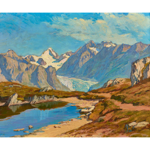 HENRI-�DOUARD HUGUENIN-DEZOT : 'Oberaarhorn, Glacier de Fiesch' (DOBIASCHOFSKY AUKTIONEN AG)