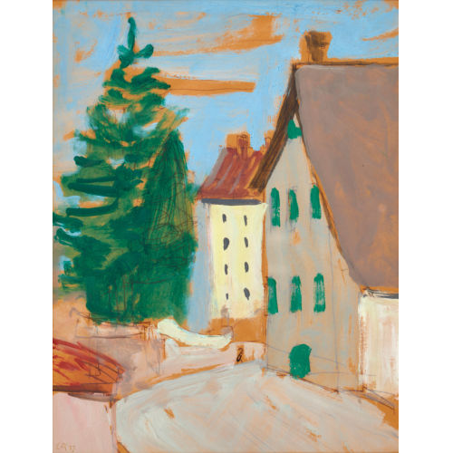 ERNST MORGENTHALER : Strassenpartie mit H�usern und Tanne (DOBIASCHOFSKY AUKTIONEN AG)