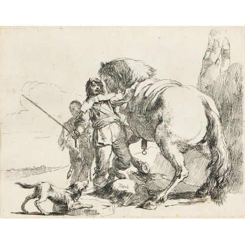 GIOVANNI BATTISTA (AUCH GIAMBATTISTA) TIEPOLO : Cavaliere presso il suo cavallo (DOBIASCHOFSKY AUKTIONEN AG)