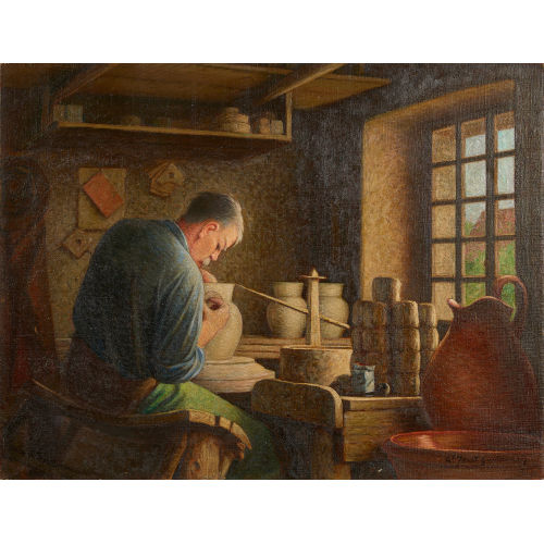 EUG�NE-LOUIS JACOT-GUILLARMOD : T�pfer bei der Arbeit in der Werkstatt (DOBIASCHOFSKY AUKTIONEN AG)