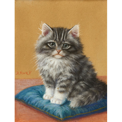 BURKHARD (GEN. KATZEN-FLURY) FLURY : Katze auf blauem Kissen (DOBIASCHOFSKY AUKTIONEN AG)