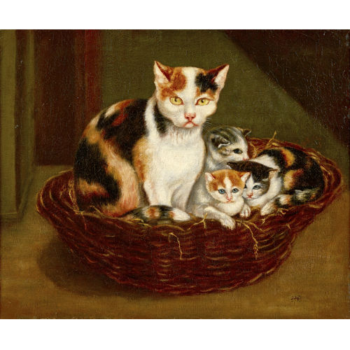 19. JH. DEUTSCHLAND : Katzenfamilie im Flechtkorb (DOBIASCHOFSKY AUKTIONEN AG)
