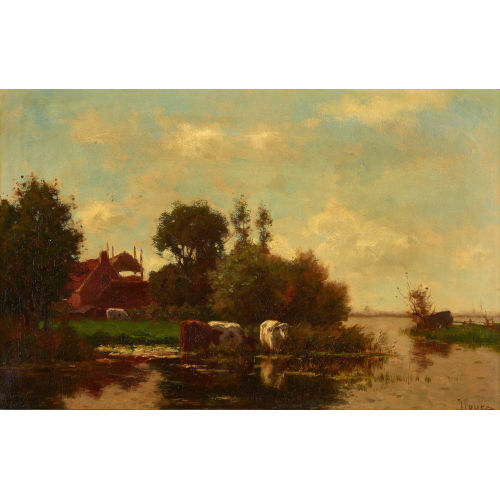 JOHANNES KAREL LEURS : K�he am Flussufer (DOBIASCHOFSKY AUKTIONEN AG)