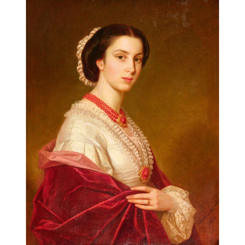 HEINRICH JOHANN MICHAEL FERDINAND HOFMANN : Portrt einer jungen Frau mit Korallencollier (DOBIASCHOFSKY AUKTIONEN AG)