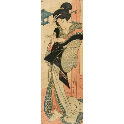 EIZAN KIKUGAWA : Frau, ein Buch unter einer Laterne lesend (DOBIASCHOFSKY AUKTIONEN AG)
