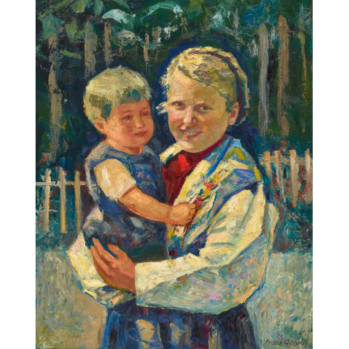 FRANZ GEHRI : Trachtenm�dchen mit Knabe auf dem Arm (DOBIASCHOFSKY AUKTIONEN AG)