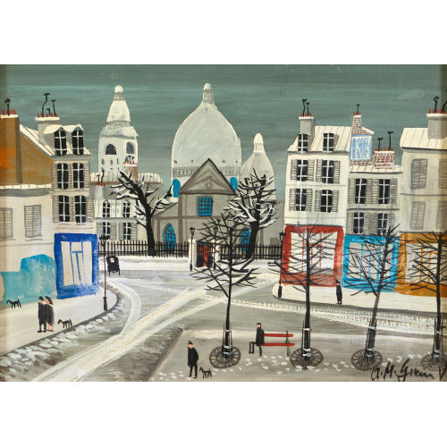 ARMAND MARIE GURIN : Winterlicher Platz in Paris mit Sacr-Coeur (DOBIASCHOFSKY AUKTIONEN AG)