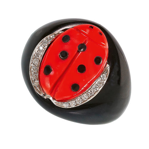 KORALLEN-BRILLANT-ONYX-RING : (DOBIASCHOFSKY AUKTIONEN AG)