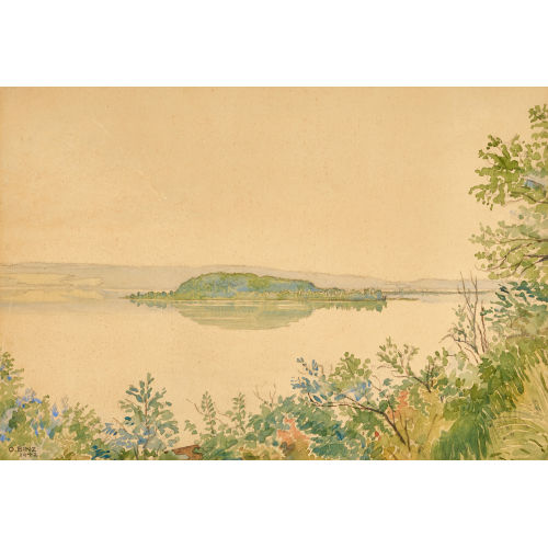 OSKAR BINZ : Bielersee mit St. Petersinsel (DOBIASCHOFSKY AUKTIONEN AG)