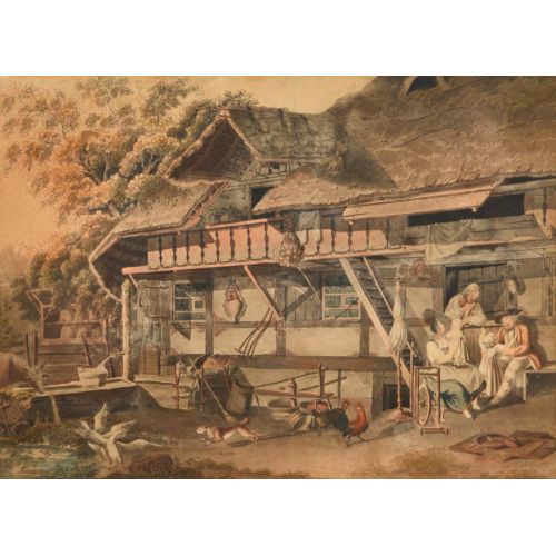 CARL LUDWIG ZEHENDER : L�ndliche Szene vor einem Bauernhaus (DOBIASCHOFSKY AUKTIONEN AG)