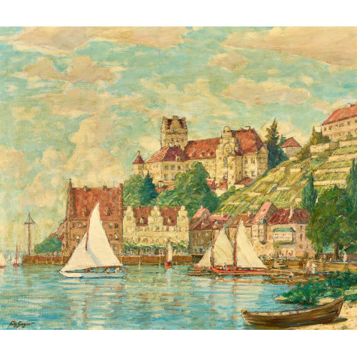 FRITZ GEYER : Meersburg am Bodensee mit Segelschiffen (DOBIASCHOFSKY AUKTIONEN AG)