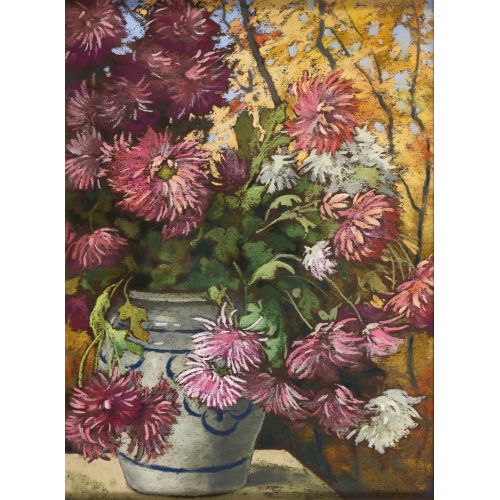 FRAN�OIS BIRBAUM : Chrysanthemen in Westerw�lder Steinzeugtopf (DOBIASCHOFSKY AUKTIONEN AG)