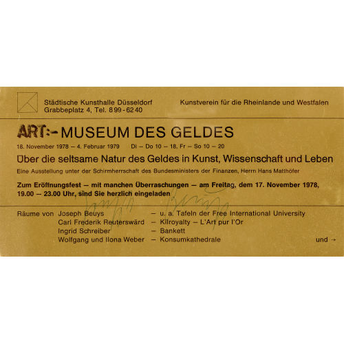 JOSEPH BEUYS : Ausstellungskarte (DOBIASCHOFSKY AUKTIONEN AG)
