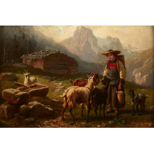 GUSTAV JACOB CANTON : B�uerin mit Ziegen auf einer Alp (DOBIASCHOFSKY AUKTIONEN AG)