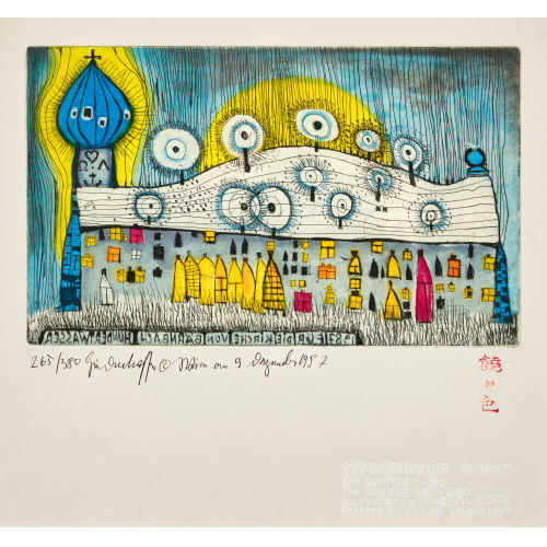 FRIEDENSREICH HUNDERTWASSER : 'B�rnbacher Andacht im Schnee' (DOBIASCHOFSKY AUKTIONEN AG)