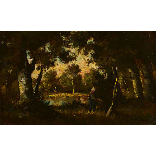 NARCISSE VIRGILE DIAZ DE LA PE�A : Femme au fagot en for�t (DOBIASCHOFSKY AUKTIONEN AG)