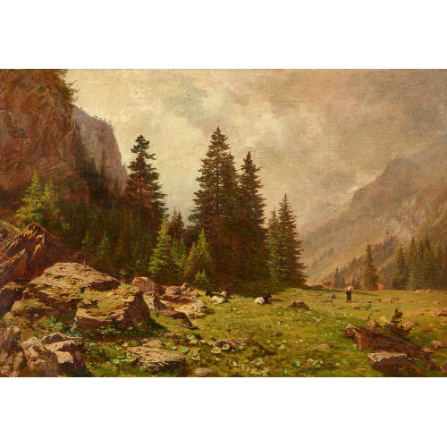 JOHANN JOSEPH GEISSER : Ziegenherde mit Hirtin auf der Alp (DOBIASCHOFSKY AUKTIONEN AG)