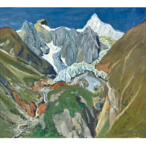 FRED STAUFFER : Blick auf den Fieschergletscher und das Finsteraarhorn (DOBIASCHOFSKY AUKTIONEN AG)