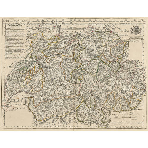 GUILLAUME DELISLE : 'Carte de Suisse ou sont les Cantos de Zurich Berne Lucerne Uri Schwitz Underwald Zug Glaris Basle Fribourg Soleurre Schaffouse et Appenzel' (DOBIASCHOFSKY AUKTIONEN AG)