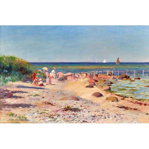 CARL CHRISTIAN EDWARD OTTO CARLSEN : Sommerlicher Strand mit sonnt�glich gekleideter Familie (DOBIASCHOFSKY AUKTIONEN AG)