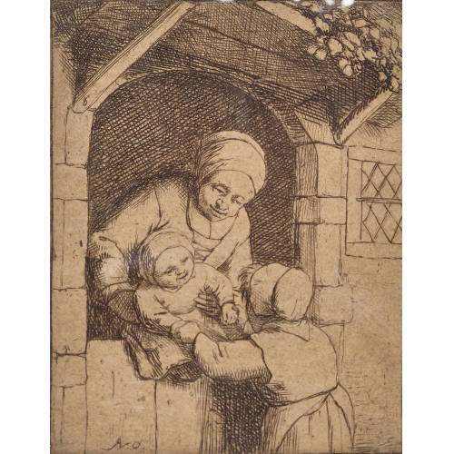 ADRIAEN JANSZ. VAN OSTADE : 'Mutter mit zwei Kindern' (DOBIASCHOFSKY AUKTIONEN AG)