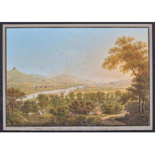 JOHANN HEINRICH II BLEULER : 'Ansicht des Schlosses Habsburg und des Schinznacher Bades im Canton Aargau' (DOBIASCHOFSKY AUKTIONEN AG)