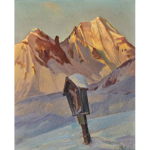 ERNST II HODEL : Abendliche Berglandschaft mit Wegkreuz (DOBIASCHOFSKY AUKTIONEN AG)