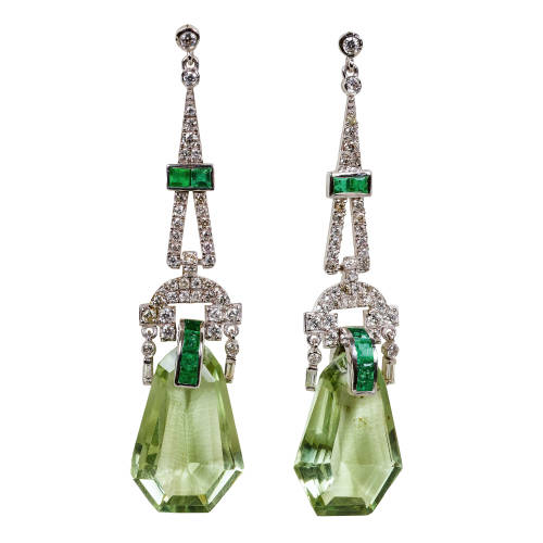 PRASIOLITH-SMARAGD-DIAMANT-OHRH�NGER : (DOBIASCHOFSKY AUKTIONEN AG)