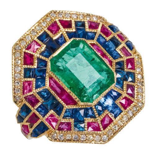 SMARAGD-SAPHIR-RUBIN-DIAMANT-RING : (DOBIASCHOFSKY AUKTIONEN AG)