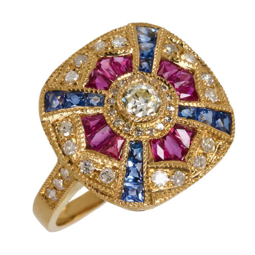 DIAMANT-RUBIN-SAPHIR-RING : (DOBIASCHOFSKY AUKTIONEN AG)