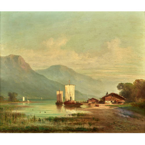 LOUIS MENNET : Vierwaldst�ttersee mit Segelschiffen (DOBIASCHOFSKY AUKTIONEN AG)