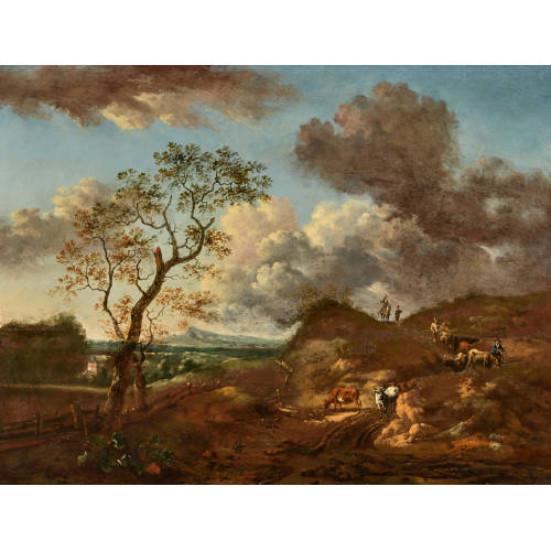 JAN WIJNANTS : H�gelige Landschaft mit Kuhherde, Hirten und S�umern (DOBIASCHOFSKY AUKTIONEN AG)