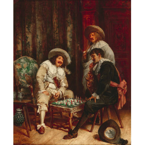 ALFRED LOUIS JACOMIN : Musketiere beim Schachspiel (DOBIASCHOFSKY AUKTIONEN AG)