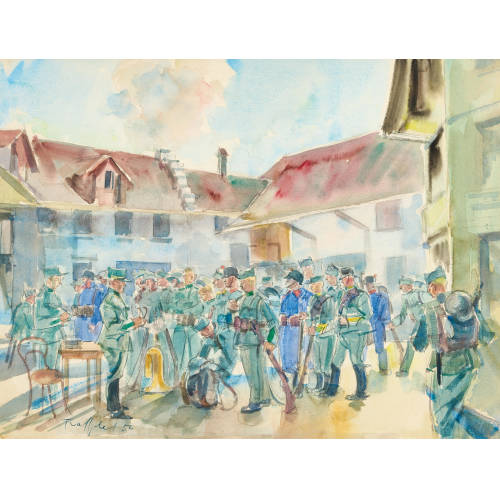FRIEDRICH TRAFFELET : Soldaten im Hof (DOBIASCHOFSKY AUKTIONEN AG)