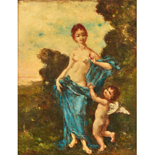 NARCISSE VIRGILE DIAZ DE LA PE�A : Nymphe et cupidon dans un bois (DOBIASCHOFSKY AUKTIONEN AG)