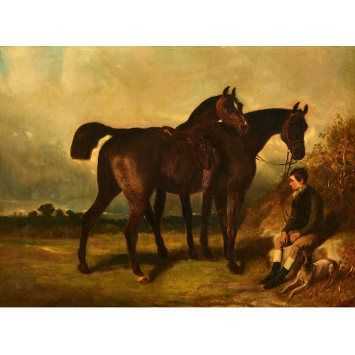 ALFRED (AUCH DE DREUX DEDREUX : Deux chevaux avec palefrenier et chien (DOBIASCHOFSKY AUKTIONEN AG)