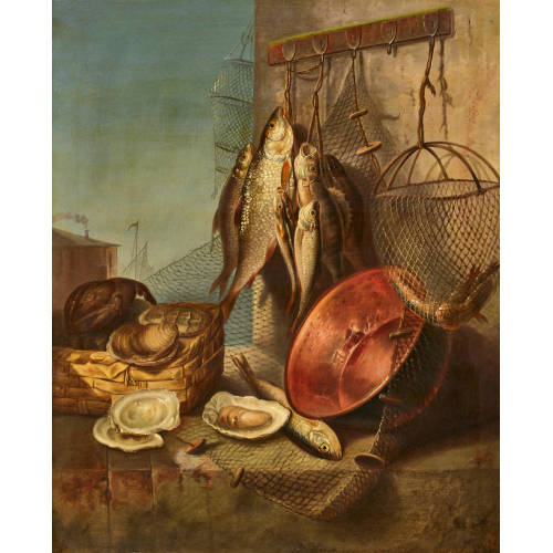19. JH. DEUTSCHLAND : Stillleben mit Fischen, Austern und Hummer (DOBIASCHOFSKY AUKTIONEN AG)