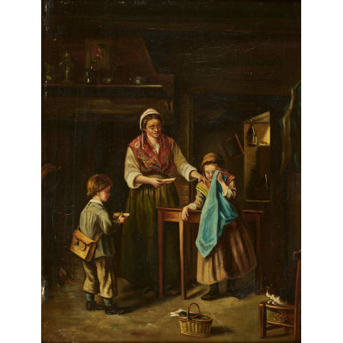 PHILIPPE FRAN�OIS SAUVAGE : Interieur mit Frau und Kindern (DOBIASCHOFSKY AUKTIONEN AG)