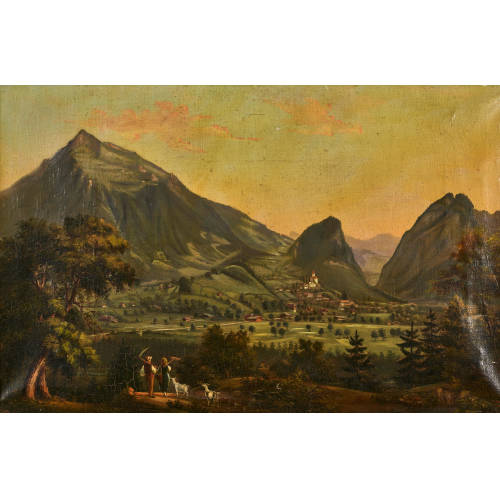 19. JH. SCHWEIZ : Blick auf den Niesen und das Schloss Wimmis (DOBIASCHOFSKY AUKTIONEN AG)