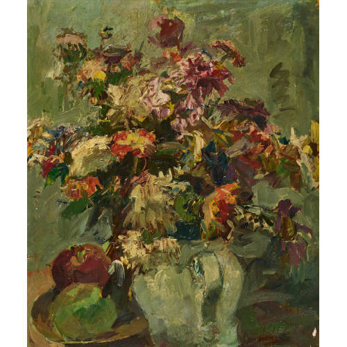 AUGUST RIEGER : Stillleben mit Blumenstrauss und �pfeln (DOBIASCHOFSKY AUKTIONEN AG)
